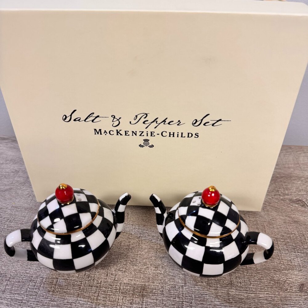 Mackenzie-Childs Teapot Salt and Pepper Shaker with Box